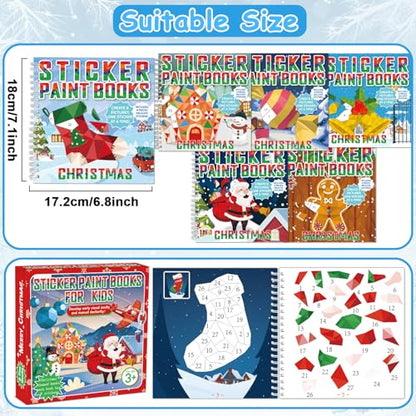 6 Pcs Christmas Paint by Sticker Books for Kids Ages 4-8 Sticker by Number Books Activity Book for Kids Ages 3-5 Sticker Puzzle Book Craft Art Toddler Girl Gift with Santa Snowman Reindeer 48 Pictures - style: Christmas