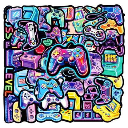 50Pcs Neon Game Water Bottle Stickers for Kids, Neon Video Gaming Sticker for Water Bottle, Vinyl Waterproof Laptop Decals for Gamers Teens Adults Sticker Pack - color: Non-luminescent-488kscp