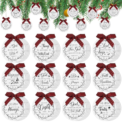 Soaoo 60 Pcs Christmas Bible Verse Ornament, Wood Christian Decor, White - color: White