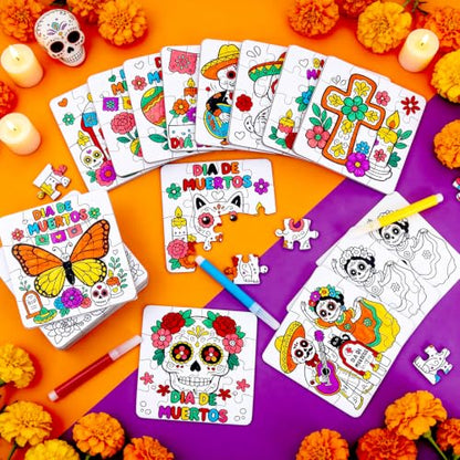 Day of the Dead Crafts for Kids Bulk-Dia De Los Muertos DIY Art Puzzle Kit - color: Day of the Dead Colors