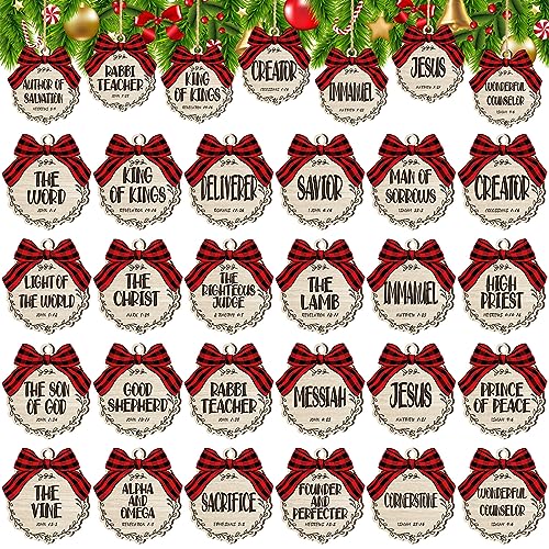 Soaoo 50 Pcs Christmas Names of Jesus Wooden Ornaments, Classic, Beige - color: Beige, size: Classic