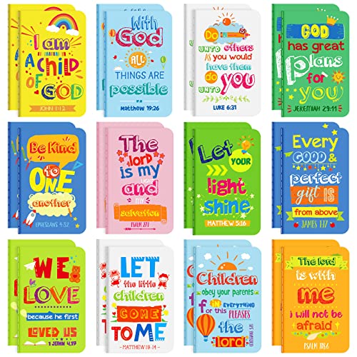 Gueevin 24 Pack Mini Christian Notepads for Kids, Bible Verse Notebooks