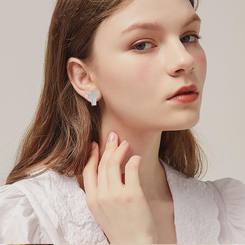 ONLYJUMP 925 Sterling Silver Cross Stud Earrings For Women Fashion Earrings Cross Earrings Small 14k Gold Plated Cross Earrings Studs Jewelry Gifts - color: Silver