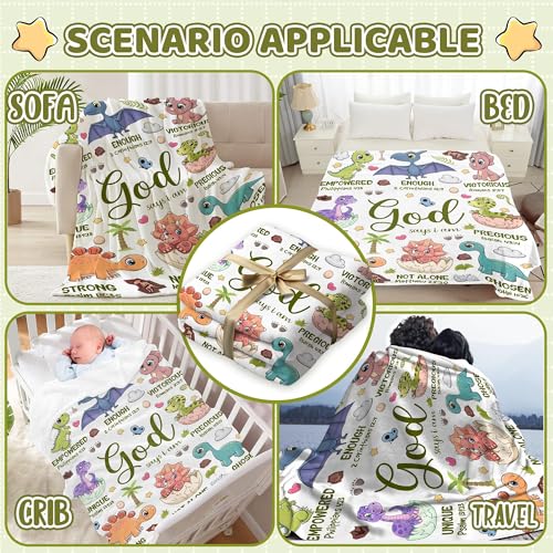 Dinosaur Christian Gift Blanket, God Says I Am Bible Verse Throw 40"x50" - color: Bible-dinosaur, size: 40"x50"