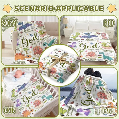 Dinosaur Christian Gift Blanket, God Says I Am Bible Verse Throw 30" x 40" - color: Bible-dinosaur, size: 30"x40"