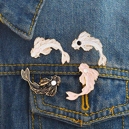 2Pcs coadipress Lovely Fish Brooch Enamel Lapel Brooches Pin Set Cute Cartoon Koi Fish Pins for DIY Backpacks Clothes Bags Jackets Hat Jewelry Accessories Gift - color: White Pink