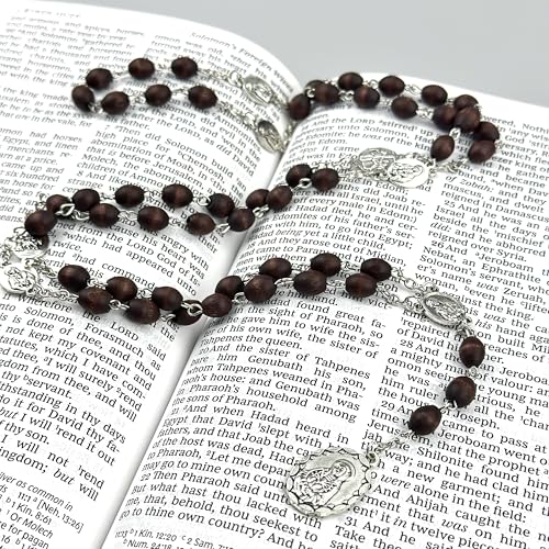 Seven Sorrows of Mary Rosary Wooden Beads Catholic Jewelry Necklace for Pray - color: Brown
