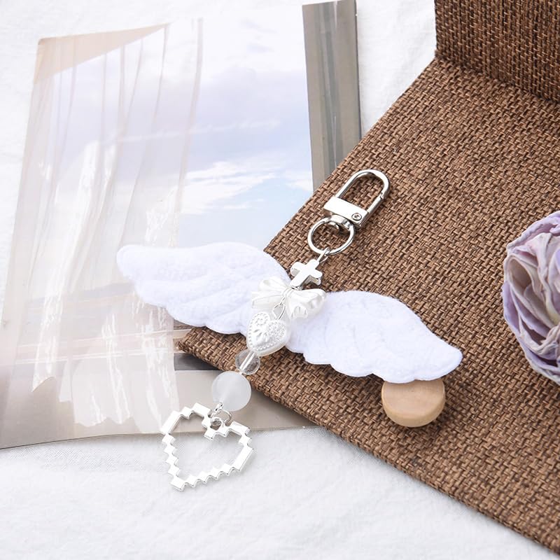 Angle Wing Heart Keychain Keyring Cross Keychain Charm for Bag Purse Religious Gifts for Women Teens Girls Christian Winged Key Charm Aesthetic Y2K Keychains for Car Key Backpack Purse