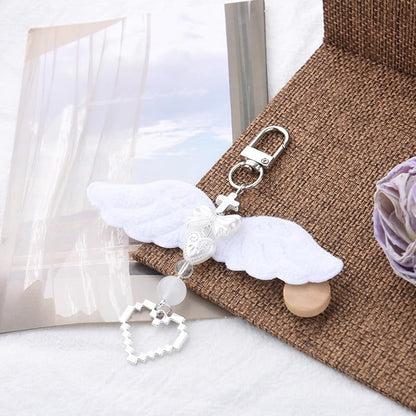 Angle Wing Heart Keychain Keyring Cross Keychain Charm for Bag Purse Religious Gifts for Women Teens Girls Christian Winged Key Charm Aesthetic Y2K Keychains for Car Key Backpack Purse