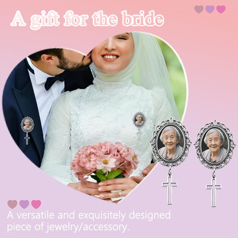 Wedding Double Picture Frame Brooch for Bride Grooms Boutonniece Pin for Wedding Bouquet - color: Color L