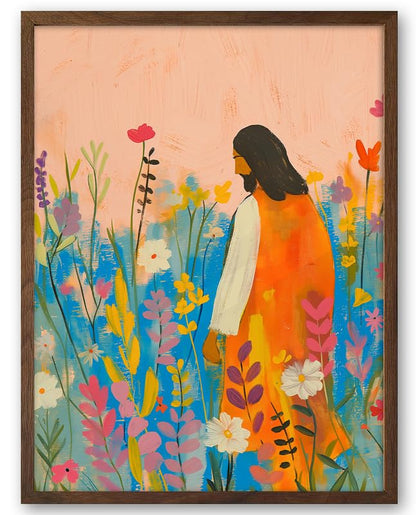 EcoHest 12x16 in Jesus Wildflower Bible Verse Framed Christian Wall Art - color: Walnut Framed Wildflowers, size: 16"L x 12"W