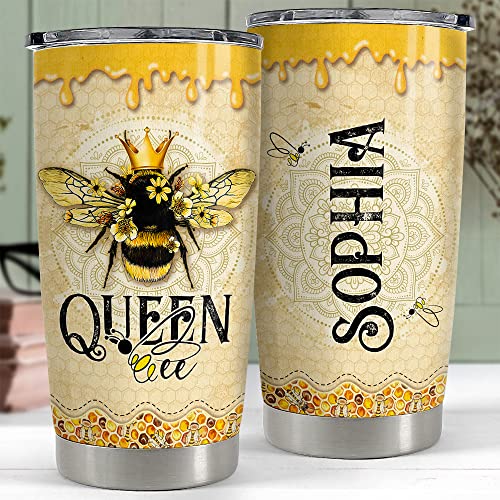 SANDJEST Personalized Queen Bee Tumbler 20oz 30oz Tumblers with Lid Gift for Women Girl Daughter Sister Animal Lovers Christmas Birthday - color: Bee 1