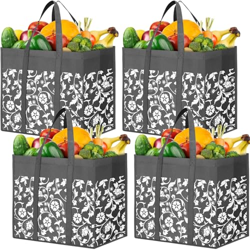 Reusable Grocery Bags Foldable Tote Bags Bulk Shopping Bags 4-Pack, Grey - color: Grey, size: 4-pack