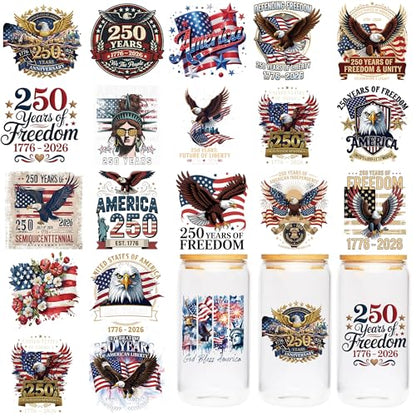250 Years UV DTF Cup Wraps, Transfer Stickers for Glass Tumblers - color: Us648
