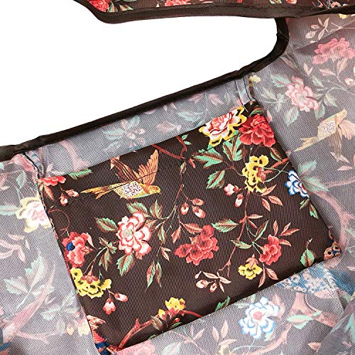 allydrew Large Foldable Tote Nylon Reusable Grocery Bags, Peacocks & Peonies - color: Peacocks & Peonies