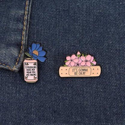 MemeChic 4PCS Inspirational Flower Enamel Pins Set，Christian Faith Bible Verse Luke 12:27 Religious Brooch, Encouragement Gifts for Women Men, Mental Health Positive Affirmation Lapel Pins for Jacket Backpack
