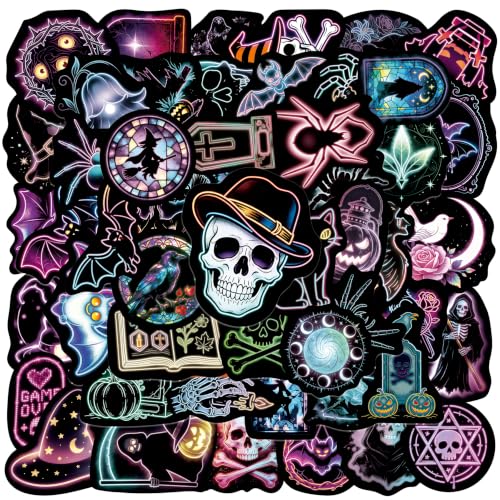 Halloween Neon Stickers 50 Pieces, Spooky Vinyl Decals for Party - color: Non-luminescent-500ksyy
