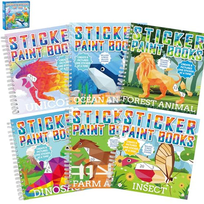 6 Pcs Paint by Sticker Books for Kids Ages 4-8 Sticker by Number Books Activity Book for Kids Ages 3-5 Sticker Puzzle Book Craft Art Toddler Girls Gift with Dinosaur Unicorn Forest Animal 48 Pictures - style: Animal