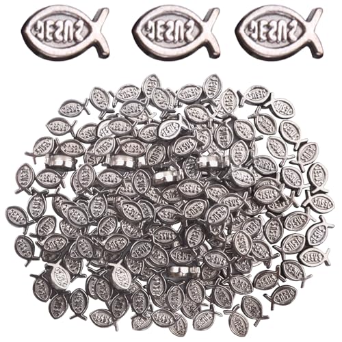 100pcs Jesus Fish Spacer Beads Religious Charm Beads Tibetan Alloy Christian Fish Shape Loose Beads for DIY Bracelet Necklace Jewelry Making Supplies - color: Gun Black