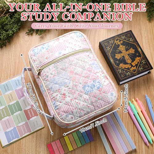 Large Bible Bag Quilted Bible Cover Case Kit for Women, Spliced Flower - style: Spliced Flower