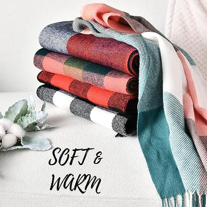 Clothirily Womens Winter Scarf, Oversized Long Blanket Plaid Shawl Wrap - color: Pink Green Lattice