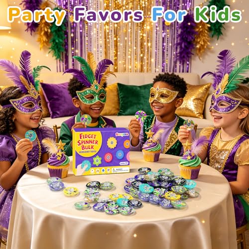 52 Pack Carnival Party Favors Fidget Spinner for Kids Birthday, Masquerade Fidget Spinner Bulk for Classroom Rewards, Goodie Bag Stuffers, Masquerade Party Supplies - color: Tl-sa-3-carnival