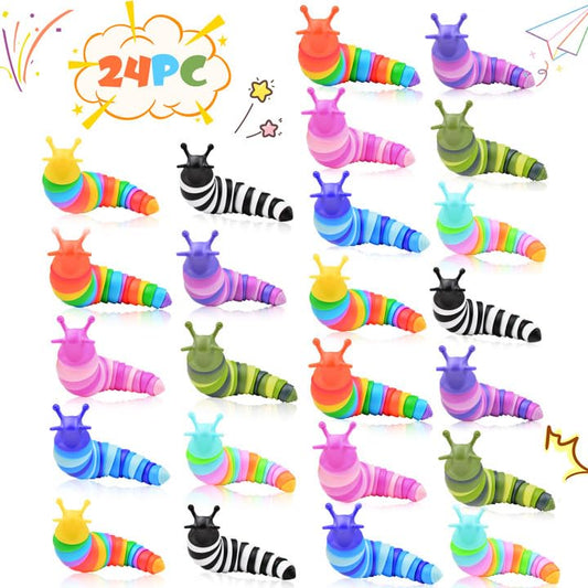 Cevioce 24 PCS Fidget Toys Slug for Adults Anxiety Sensory Toys for Party Favors Toddler Age 3-4 ADHD Autism Toys for Anxiety Stress Easter Gifts for Boys Girls Easter Basket Stuffers for Kids - style: 24PCS - Medium size