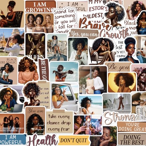 Black Women Stickers for Women - 100 Pcs Motivational Black Women Water Bottle Stickers for Vision Board, Inspirational Scrapbook Decals, Motivational Vinyl Sticker for Laptop Journaling - style: Motivational Black Women