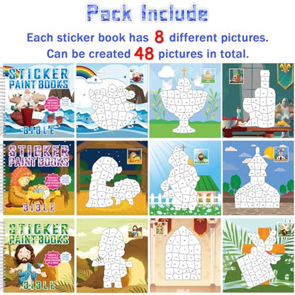 6PCS Bible Paint by Stickers for Kids Ages 4-8 VBS Crafts Sticker by Number Puzzle Activity Book Christian Gift Sunday School DIY Art Kit with Religious Jesus Nativity Tree Noah’s Ark 48 Pictures - style: Bible