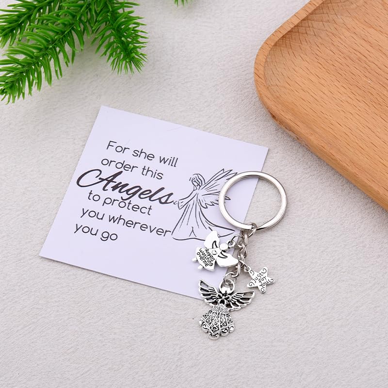 Angel Keychain for Friend Family Baptism Religioca Gifts Stainless Steel Inspirational Christian Key Chain for Religioca Believer Faith Spiritual Easter Gift