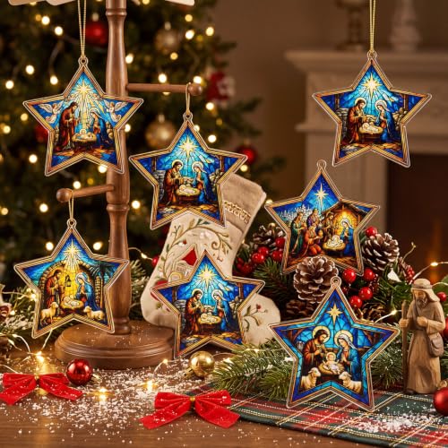 Halloscume 24 Pcs Christmas Nativity Scene Ornaments Bulk, Star Shape - style: Star Style