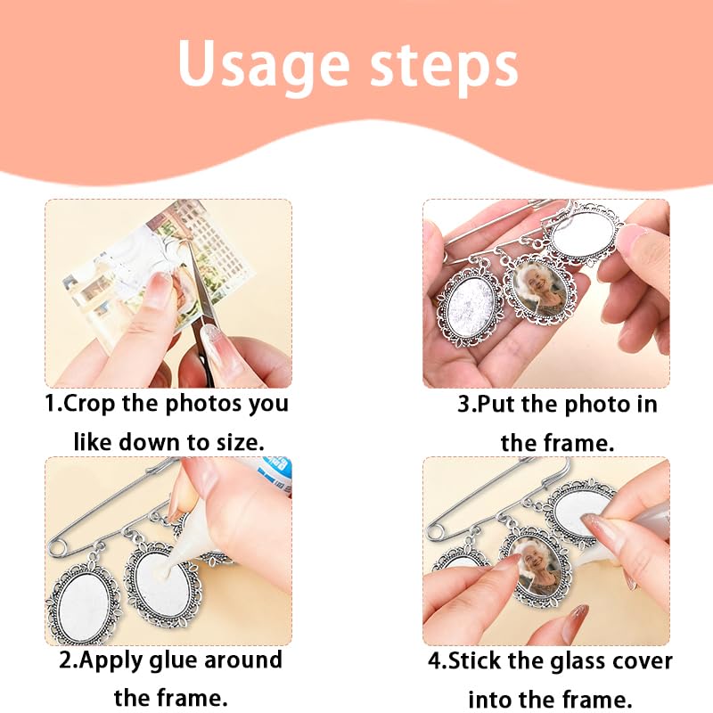 Wedding Double Picture Frame Brooch for Bride Grooms Boutonniece Pin for Wedding Bouquet - color: B