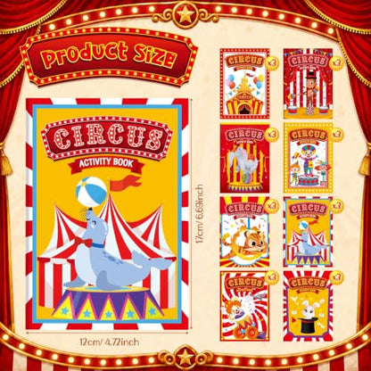 Kosiz 24 Pack Circus Activity Books for Kids Party Favors, 6.8 x 4.8 Inch Game Booklets with 8 Cover Styles, Double Sided Pages, Dot to Dot Crossword Games for Carnival Goodie Bags - style: Circus