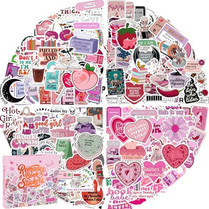 200 PCS Holographic Bookish Stickers for Kindle, Book Stickers Pack with Elegant Foil-Stamped Pink Box, Waterproof Vinyl Decals for Laptop Water Bottles Scrapbooking BookTok Reading - style: 200 PCS Holographic Book Stickers - With Gifts Box