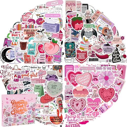 200 PCS Holographic Bookish Stickers for Kindle, Book Stickers Pack with Elegant Foil-Stamped Pink Box, Waterproof Vinyl Decals for Laptop Water Bottles Scrapbooking BookTok Reading - style: 200 PCS Holographic Book Stickers - With Gifts Box
