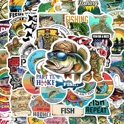 BEATRI Fishing Stickers 50Pcs Vinyl Waterproof Fishing Decor - color: Fishing Stickers