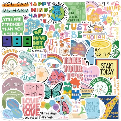 Mental Health Stickers,50Pcs self-Healing Aesthetic Positive Words Stickers for Scrapbooking Journal Water Bottle Laptop Kindle Suitcase Skateboard (Colours-B4) - color: Colours-b4