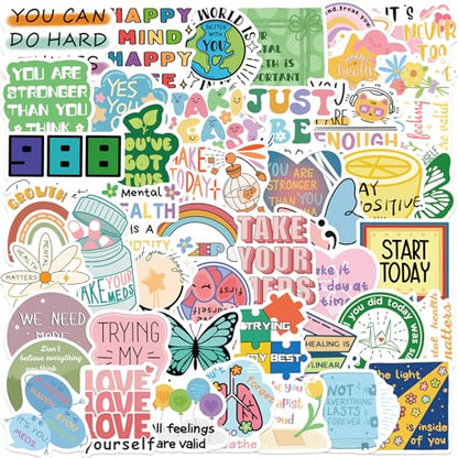 Mental Health Stickers,50Pcs self-Healing Aesthetic Positive Words Stickers for Scrapbooking Journal Water Bottle Laptop Kindle Suitcase Skateboard (Colours-B4) - color: Colours-b4