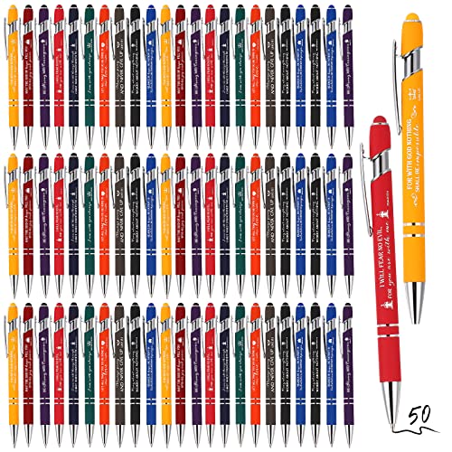 Fuutreo 50 Pcs Christian Pens Gift Bulk Bible Verse Inspirational Ballpoints Screen Touch Positive Scripture Metal Pens for Bible Set Church Member Grandparents Clergy Pastor Women Men(Multicolor) - color: Multicolor