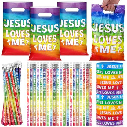 Ireer 90 Pcs Jesus Loves Me Party Favors Religious Christian Church Gifts - style: Jesus Loves Me