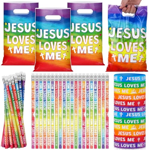 Ireer 90 Pcs Jesus Loves Me Party Favors Religious Christian Church Gifts - style: Jesus Loves Me