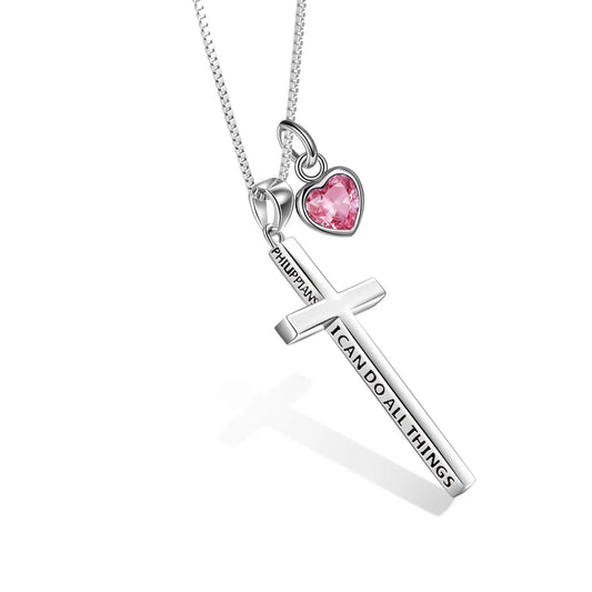 POPLYKE Cross Necklace 925 Sterling Silver Philippians 4:13 I Can Do All The Things Inspirational Necklace Gifts for Women Men 20+2'' - color: silver-10 October