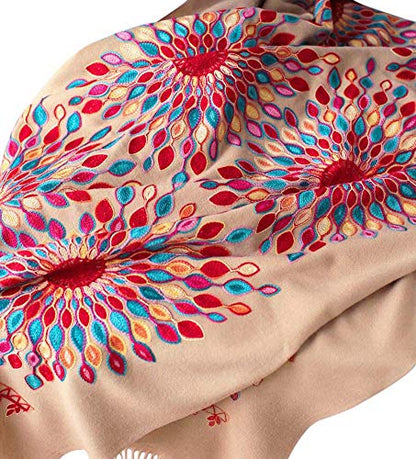 Urban CoCo Embroidered Scarf for Women, Tassel Shawl, Soft Lightweight Wrap - color: Camel