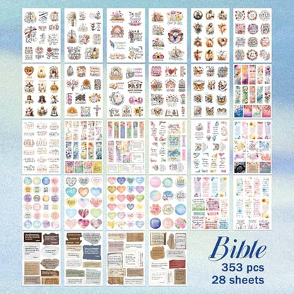 PRSTINCOL Bible Verse Stickers Book, 28 Pages 353 Pcs Religious Scripture Journaling Supplies for Women Water Bottles Journals - color: Bible Story