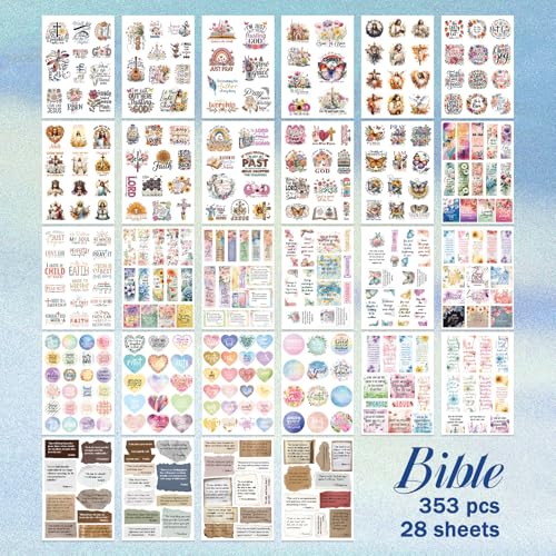 PRSTINCOL Bible Verse Stickers Book, 28 Pages 353 Pcs Religious Scripture Journaling Supplies for Women Water Bottles Journals - color: Bible Story