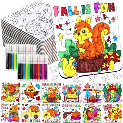Thanksgiving Fall Arts & Crafts for Kids, Autumn Activity Kit Blank Puzzle - color: Fall Thanksgiving Colorful