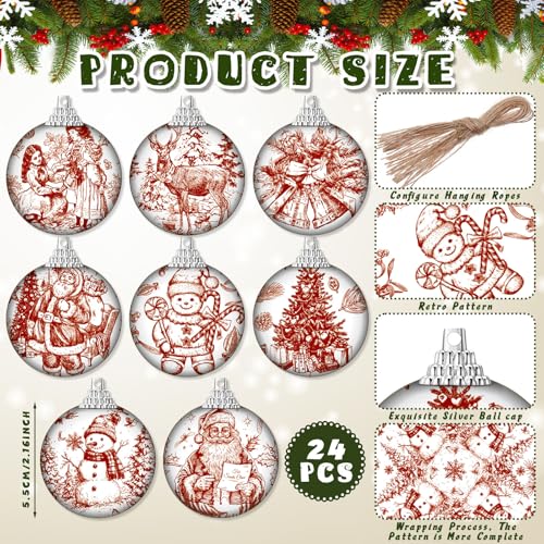 Outus 16pcs Red Toile De Jouy Santa Snowman Christmas Ball Tree Ornaments - color: Red Christmas, size: 2.17''