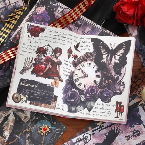 Halloween Gothic Ephemera Book, 50 Sheets Washi Stickers & Paper - color: 50 Gothic Sticker Paper Book