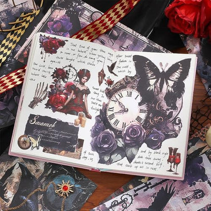 Halloween Gothic Ephemera Book, 50 Sheets Washi Stickers & Paper - color: 50 Gothic Sticker Paper Book