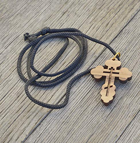 Most Original Gifts AUTHENTIC Bethlehem Olive Wood Eastern Cross Pendant in Natural Cotton Pouch with Christogram - Cross for Men & Women - style: Style-3